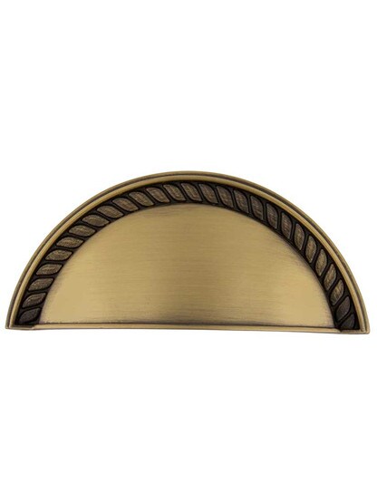Rope Design Cup Pull - 3 inch Center-to-Center in Antique Brass.